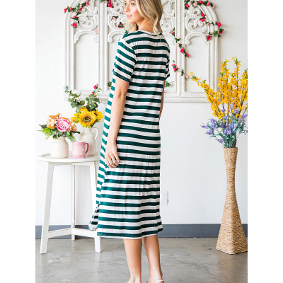 Short-sleeved dress hem side slit long casual dress 6113423