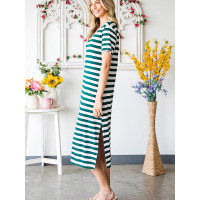 Short-sleeved dress hem side slit long casual dress 6113423