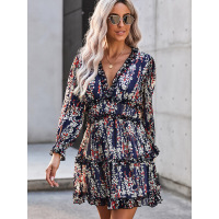 Backless bubble sleeve long sleeve dress female 220829