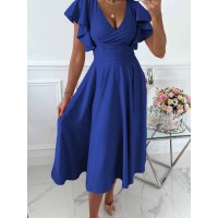Elegant lotus sleeve V-neck dress 6110363