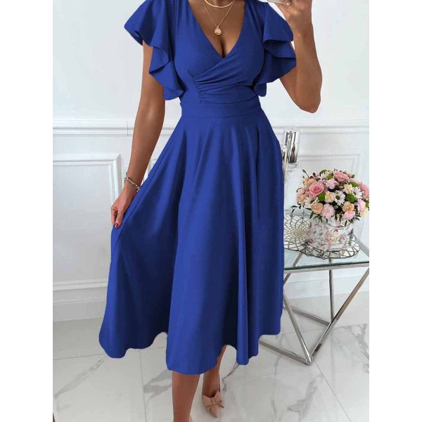 Elegant lotus sleeve V-neck dress 6110363