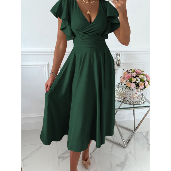Elegant lotus sleeve V-neck dress 6110363