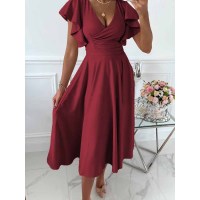 Elegant lotus sleeve V-neck dress 6110363