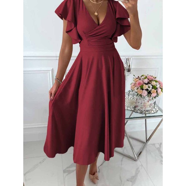 Elegant lotus sleeve V-neck dress 6110363