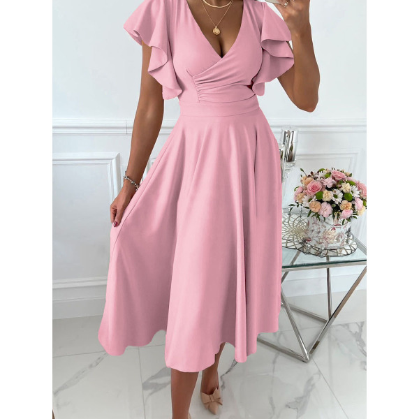 Elegant lotus sleeve V-neck dress 6110363