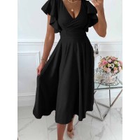 Elegant lotus sleeve V-neck dress 6110363