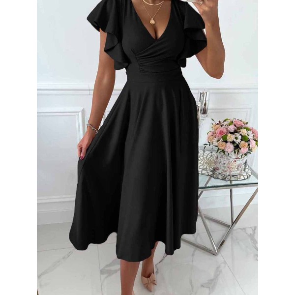 Elegant lotus sleeve V-neck dress 6110363
