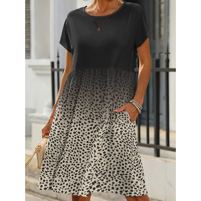 Gradient short-sleeved high-waisted skirt 6114488