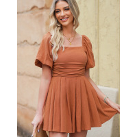 High waist dress square collar puffed sleeve skirt 6411661