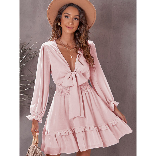 Ruffled dress waist belted knee-length skirt 227391