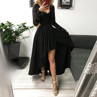 Women's solid color lace pullover fishtail dress 612529