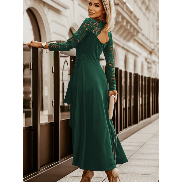Women's solid color lace pullover fishtail dress 612529