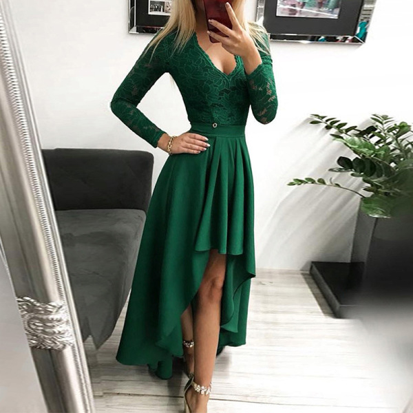 Women's solid color lace pullover fishtail dress 612529