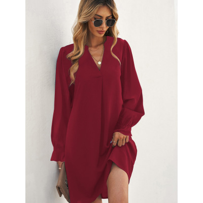 Loose jumpsuit V-neck ruffled skirt with long sleeves 6111328