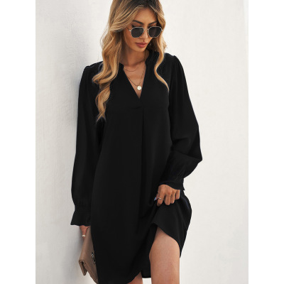 Loose jumpsuit V-neck ruffled skirt with long sleeves 6111328