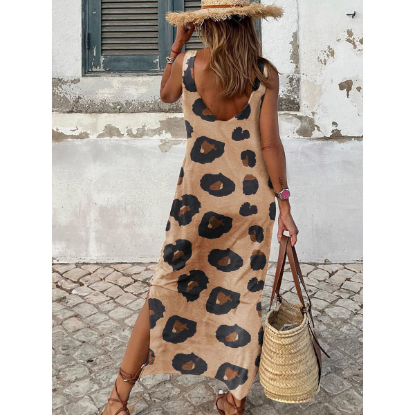 Summer leopard print halter loose tank dress 6115153