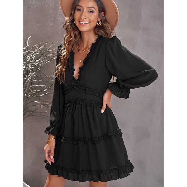 Autumn and winter sexy solid color ruffled knee skirt 221766