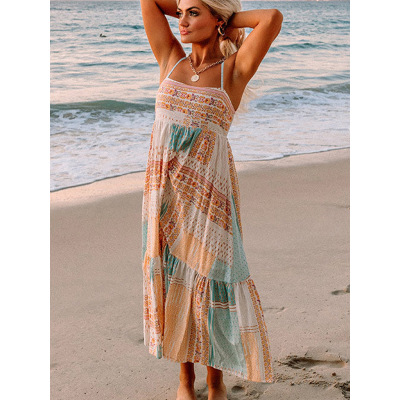 Halter dress square neck high waist long skirt 6114793