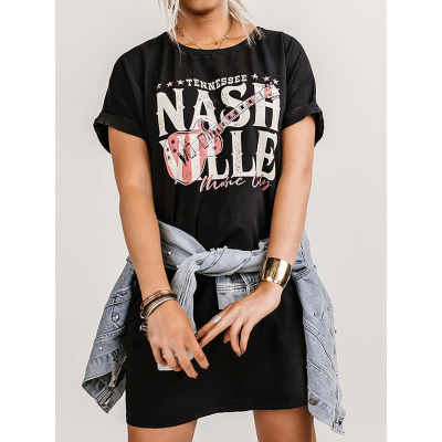 Summer print dress Knee-length skirt 6115034