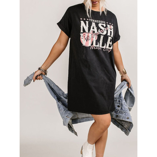 Summer print dress Knee-length skirt 6115034