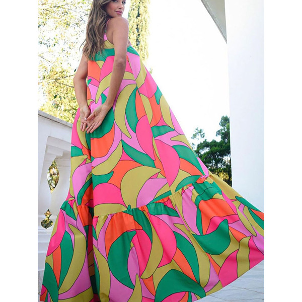 Sleeveless high-waisted dress with long halter skirt 6114871