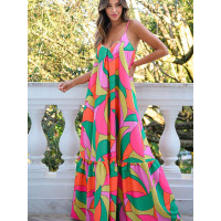 Sleeveless high-waisted dress with long halter skirt 6114871