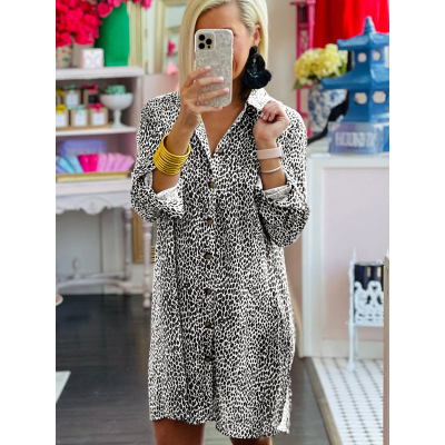Printed shirt dress knee-length skirt 6113434