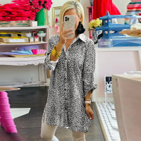 Printed shirt dress knee-length skirt 6113434