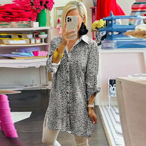 Printed shirt dress knee-length skirt 6113434
