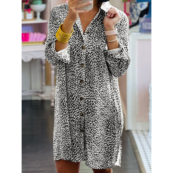Printed shirt dress knee-length skirt 6113434