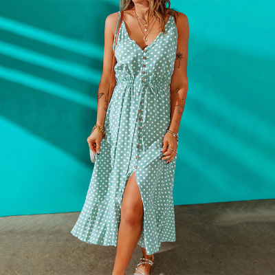 Polka dot print slit dress 619648