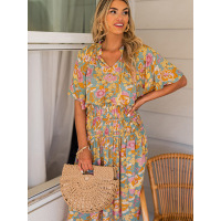 Waist slimming dress mid-sleeve floral middress 6110619