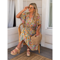 Waist slimming dress mid-sleeve floral middress 6110619