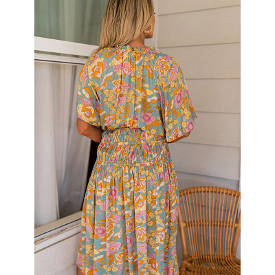 Waist slimming dress mid-sleeve floral middress 6110619