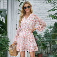 Autumn new chiffon dress floral skirt 6110742
