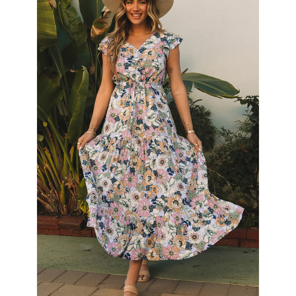 Boho style short sleeved long dress woman 6114412