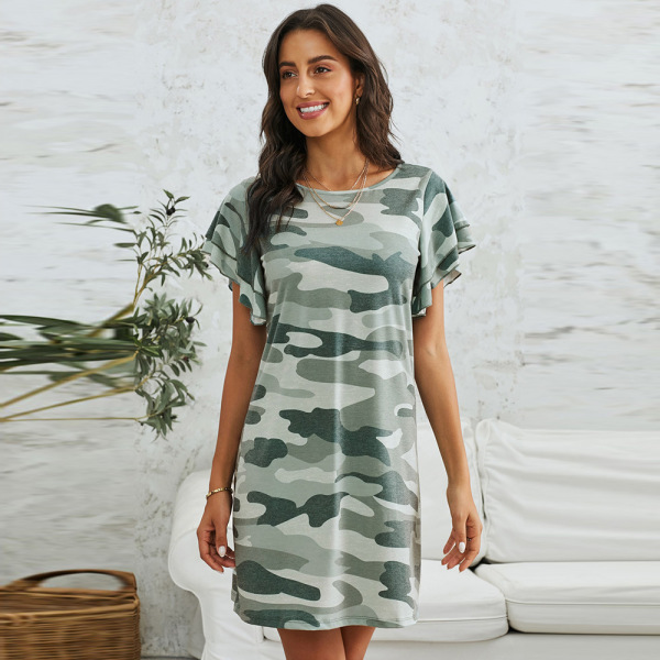 Camo dress women's round neck line skirt 221230