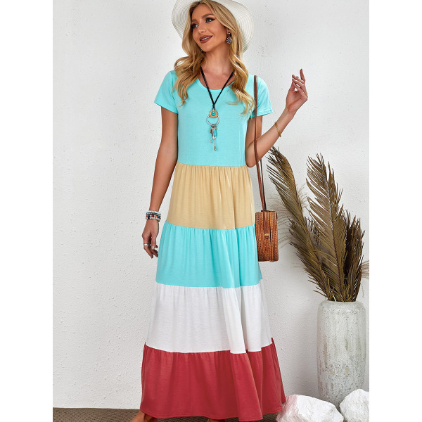 Color block splicing summer casual dress 613732