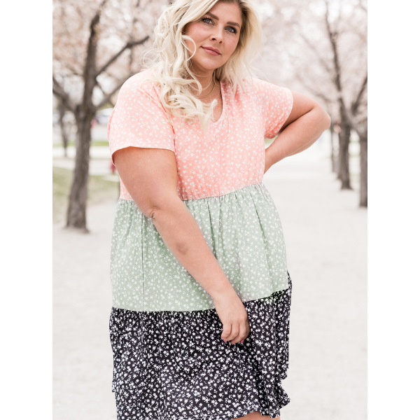 Loose color contrast dress knee-length skirt 619112