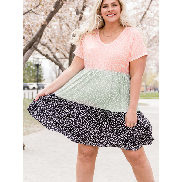 Loose color contrast dress knee-length skirt 619112
