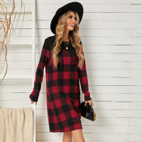 Plaid print dress Long sleeve jumper skirt 229556