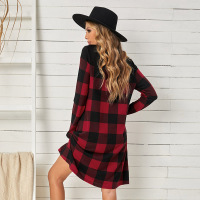 Plaid print dress Long sleeve jumper skirt 229556