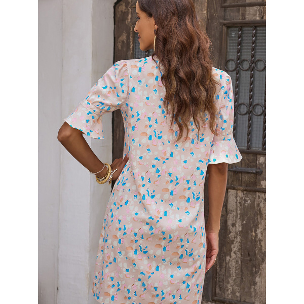 Printed short sleeve one-piece knee-length skirt 6114845