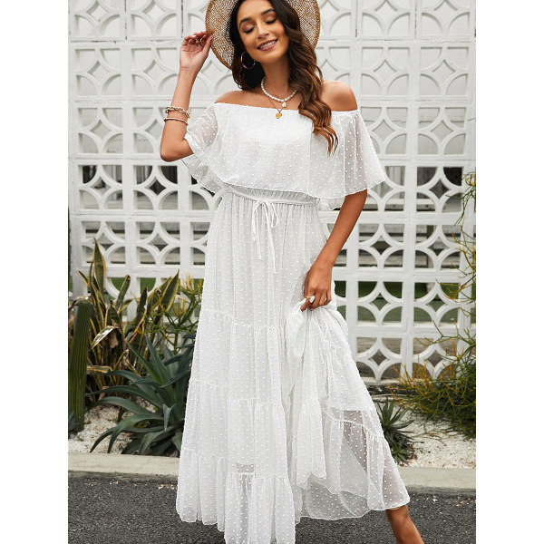 Ruffled patchwork dress strapless skirt 614462