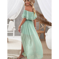 Ruffled tulle slit waist skirt 618989