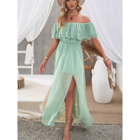 Ruffled tulle slit waist skirt 618989