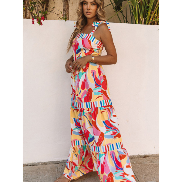 Sleeveless dress with strapless square collar 6112858