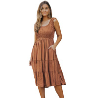 Solid color pleated sleeveless dress A-line skirt 619584