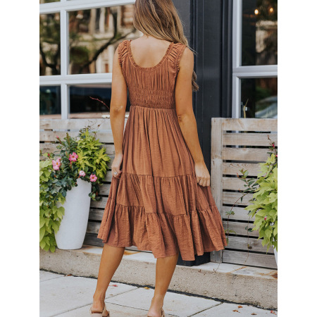 Solid color pleated sleeveless dress A-line skirt 619584