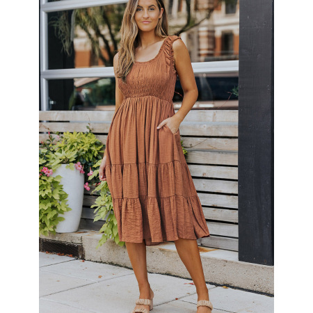 Solid color pleated sleeveless dress A-line skirt 619584